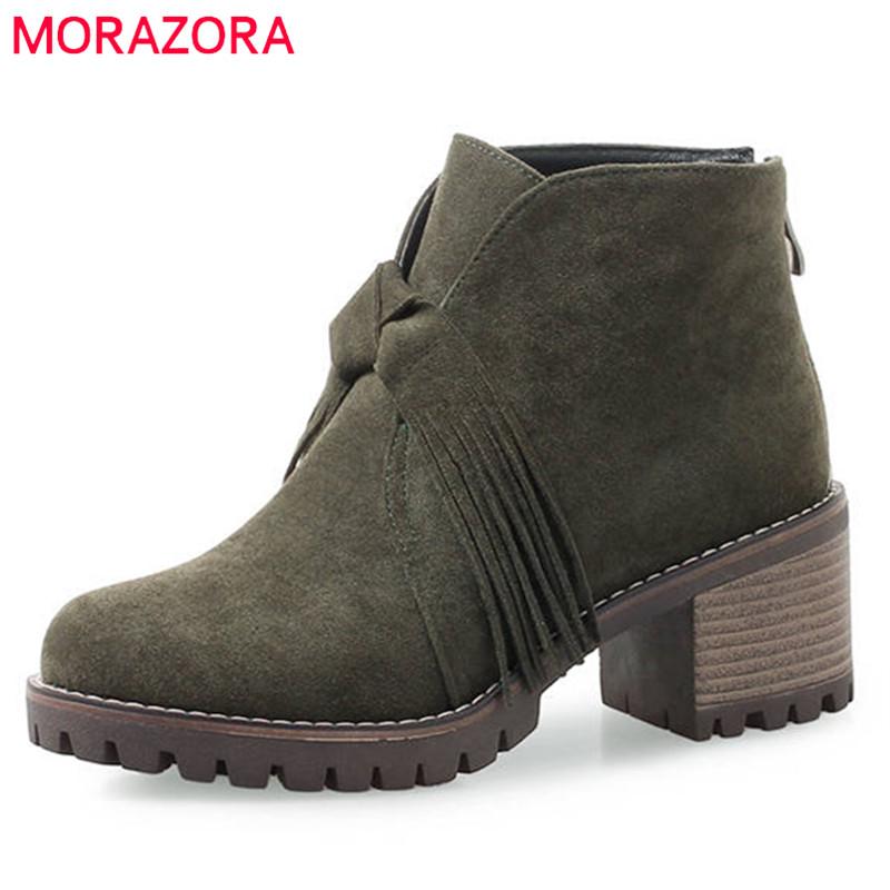 MORAZORA 2020 newest ankle boots for women round toe flock autumn winter boots zipper fashion platform high heels shoes, Black
MORAZORA 2020 newest ankle boots for women round toe flock autumn winter boots zipper fashion platform high heels shoes, Black