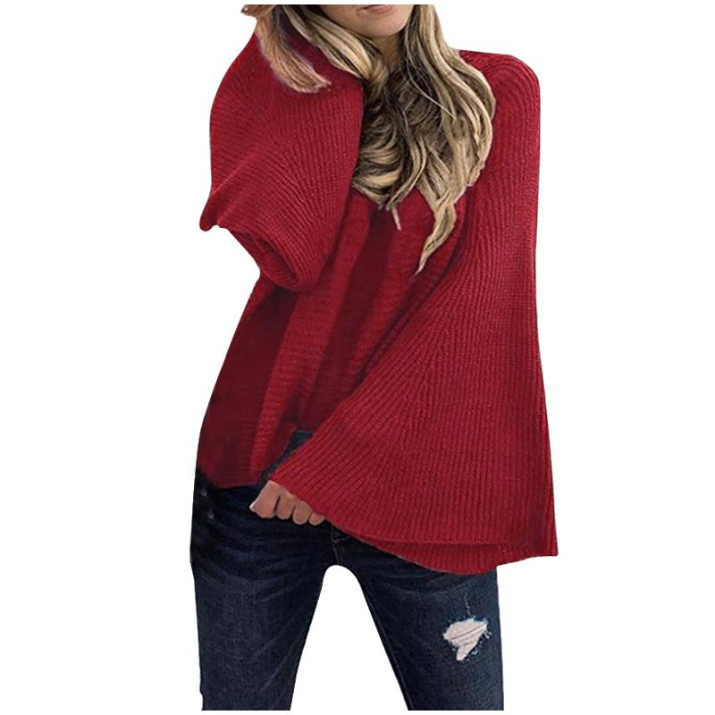 New Ladies Knitting Sweaters Women's Fashion Solid Color O-Neck Personality Flared Sleeve Loose Casual Sweater, Red
New Ladies Knitting Sweaters Women's Fashion Solid Color O-Neck Personality Flared Sleeve Loose Casual Sweater, Red