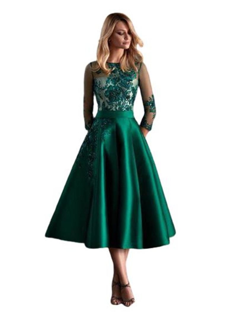 Elegant Gowns Green Party dresses for weddings Short Satin Appliqued Lace Dresses Mother Of The Bride Summer 2022
