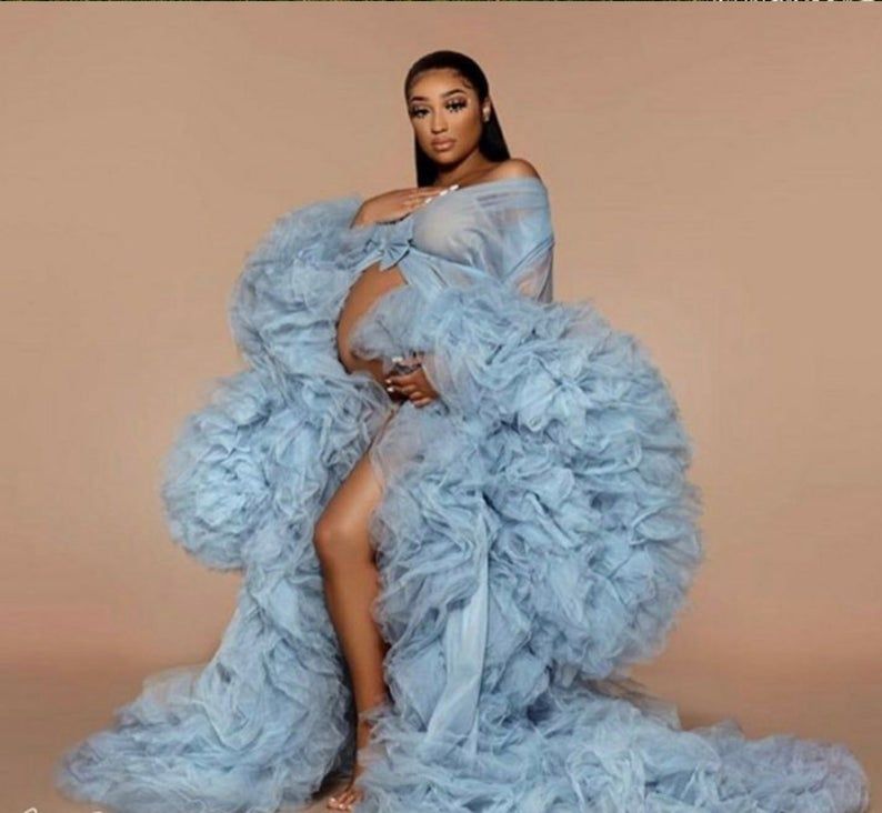 Illusion Tulle Maternity Dress For Photography Fancy Puffy Tiered Ruffles Ladies Sleepwear Gowns For Shooting Cheap