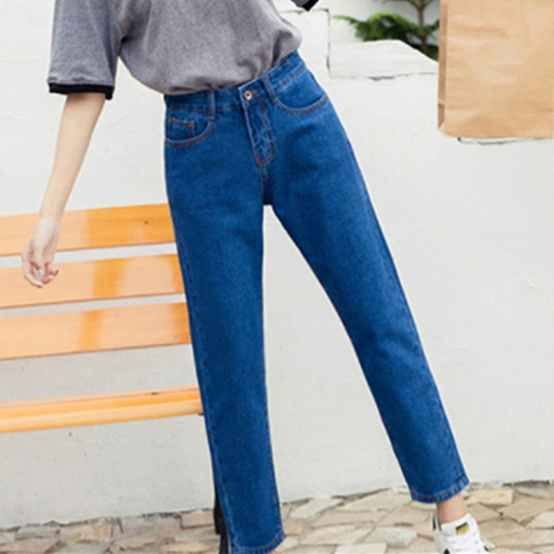 Autumn New Slim Pencil Pants Vintage High Waist Jeans Womens Pants Ladies Casual Loose Solid Cowboy Long Pants Plus Size 201030