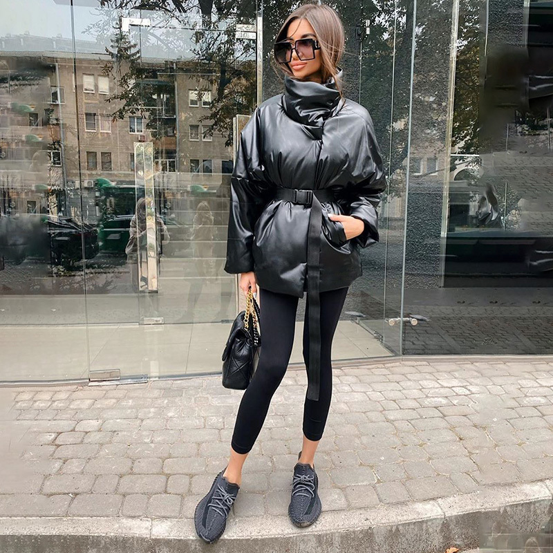 Womens Coats Autumn Winter Warm Jackets Coats Cotton Parkas With Belt Lady Loose Pocket Bubble Short Thicken Cotton Overcoat S-L 201217