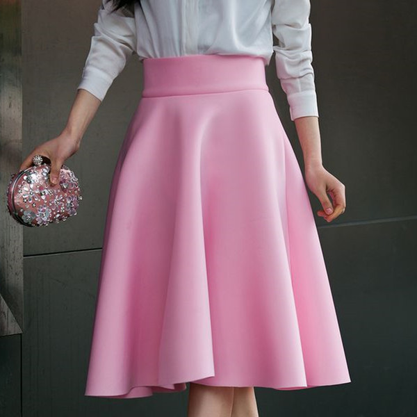New Fashion Women Cotton Space Knee-Length Big Swing Umbrella Skirt High Waist Vintage Ladies Midi Saia Skater Skirt 7340 T200324