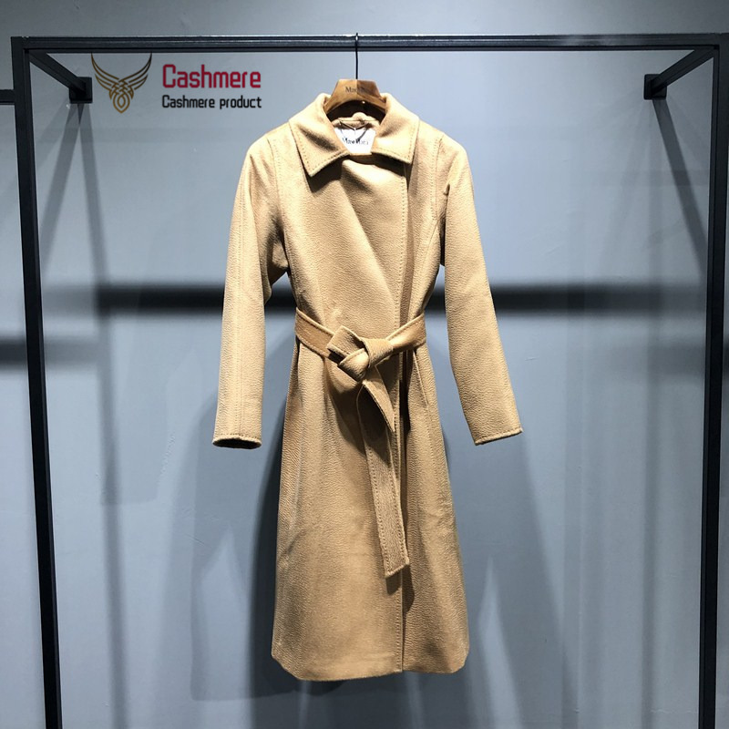 Highend womens jacket classic water ripple cashmere coat womens long section autumn winter cashmere coat fashion red jacket 201102