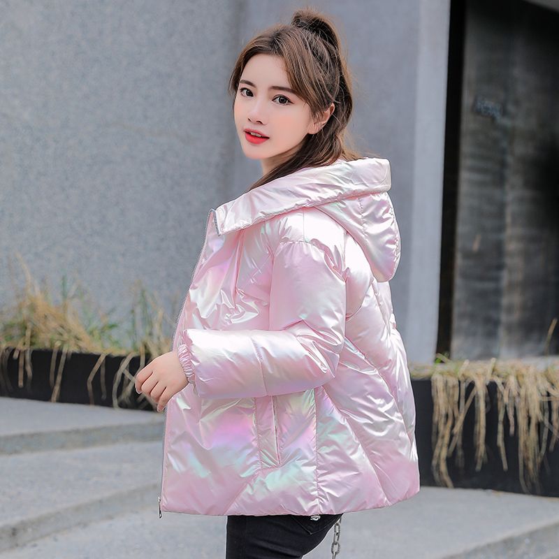 Women Winter Jacket Coats Hooded Tie dye Shiny Fabric Parkas Thick Warm Down Cotton jackets Zipper Padded Cold Outwear 201125