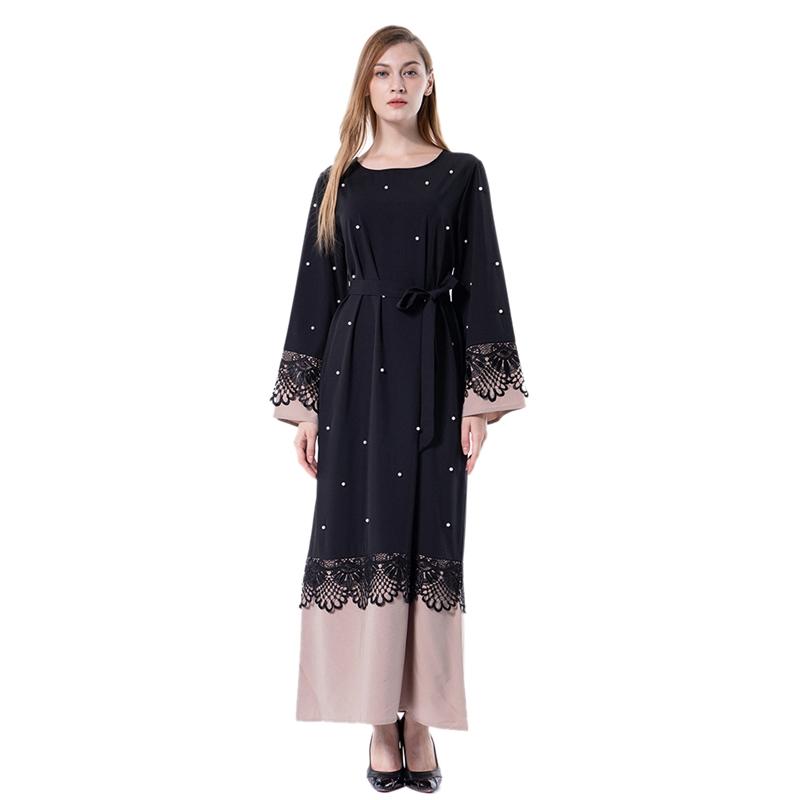 Women Muslim Abaya Fashion Lace Patchwork Beading Dress Design Female Long Sleeve Round Neck Dress Dubai UAE Turkey Qatar Clothi, Black
Women Muslim Abaya Fashion Lace Patchwork Beading Dress Design Female Long Sleeve Round Neck Dress Dubai UAE Turkey Qatar Clothi, Black