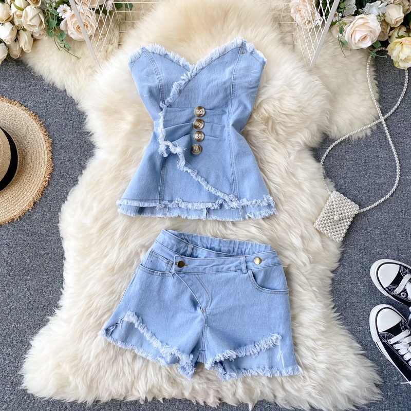 Amolapha Women Summer Tassel Strapless Jeans Tops+ Shorts Sets Chic Design Woman Denim Short Pants Suit Outfits, Black
Amolapha Women Summer Tassel Strapless Jeans Tops+ Shorts Sets Chic Design Woman Denim Short Pants Suit Outfits, Black