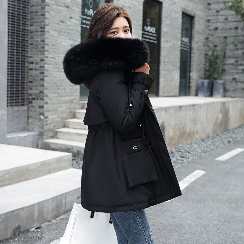 Winter Parkas New Fashion Long Cotton Fur Liner Hooded Parkas Women With Pockets Fur Collar Warm Jackets and Coat Clothes 201127
