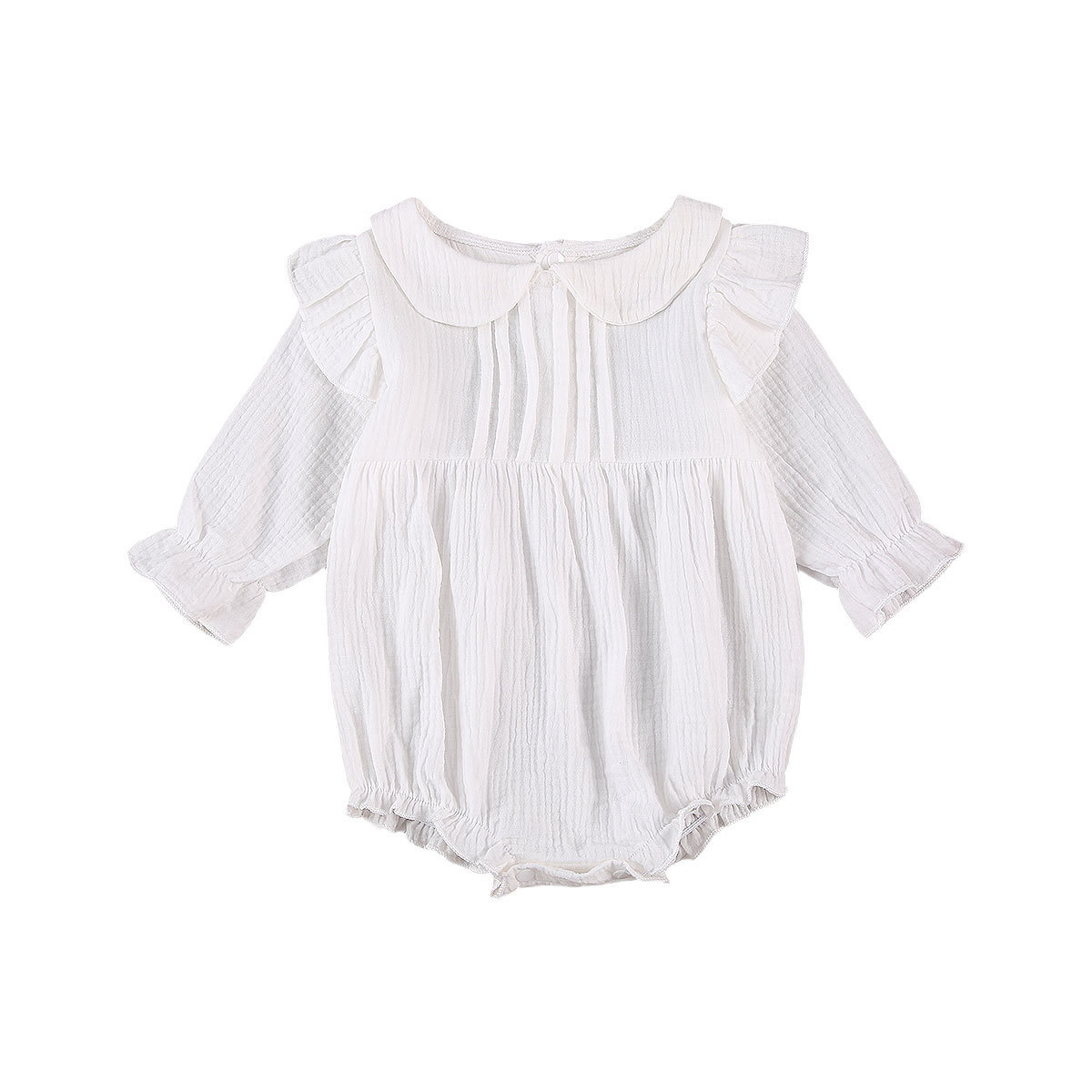 Newborn Baby Girls Romper Long Sleeve Lapel Collar with Buttons Bodusuit Spring Autumn Clothing 201027