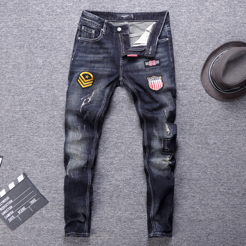 2021 New Italian Style Fashion Patches Ripped Men Vintage Designer Denim Pants Streetwear Hip Hop Homme 2mjs, Retro black blue
2021 New Italian Style Fashion Patches Ripped Men Vintage Designer Denim Pants Streetwear Hip Hop Homme 2mjs, Retro black blue