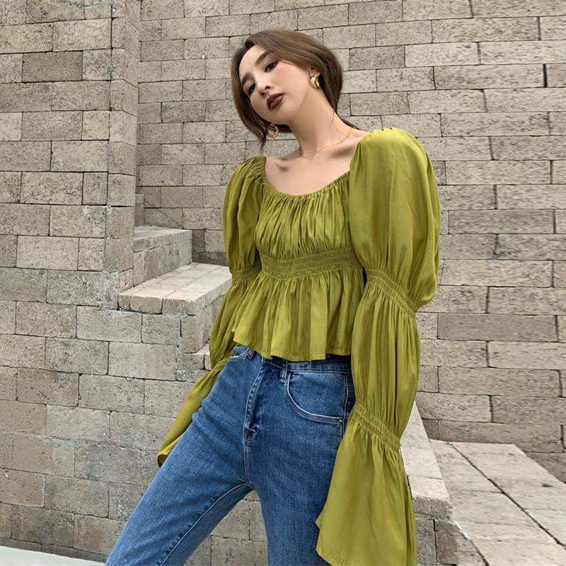 Women's Blouses & Shirts Temperament All-match Solid Pleated Tops Blusas Mujer Square Collar Flare Long Sleeve Women Sexy Fashion Slim, White
Women's Blouses & Shirts Temperament All-match Solid Pleated Tops Blusas Mujer Square Collar Flare Long Sleeve Women Sexy Fashion Slim, White
