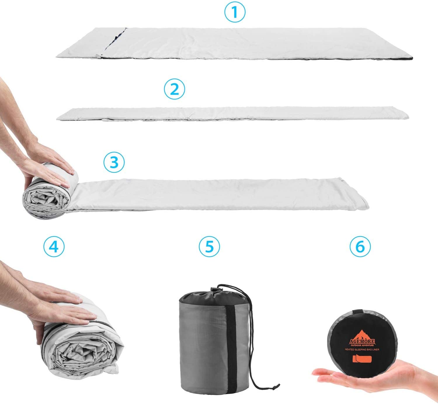 Flannel Heating Sleeping Bags Liner Ultralight Outdoor Camping Travelling Winter Heated Sleeping Bag Liner with compression bag