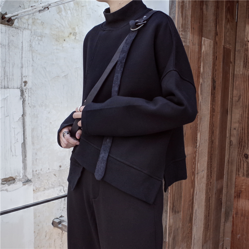 [EAM] New Spring High Collar Long Sleeve Black Loose Irregular Hem Large Size Sweatshirt Women Fashion Tide JK800 201212