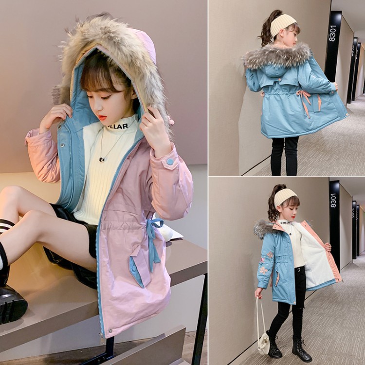 Girls' winter clothing cotton seats to overcome 2020 new children's plus velvet thick coat little girl cotton jacket, Blue;gray
Girls' winter clothing cotton seats to overcome 2020 new children's plus velvet thick coat little girl cotton jacket, Blue;gray