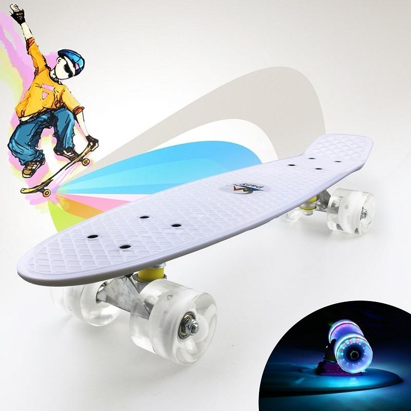 22 inch Four Wheel Skate Board Kid Adult Scooter Longboard Pulley Wheel Plastic Longboard Banana Fishboard with Flashing Light, White
22 inch Four Wheel Skate Board Kid Adult Scooter Longboard Pulley Wheel Plastic Longboard Banana Fishboard with Flashing Light, White