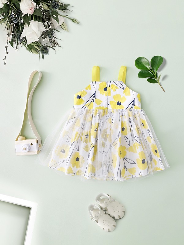 Toddler Girls Floral Contrast Mesh Cami Dress SHE