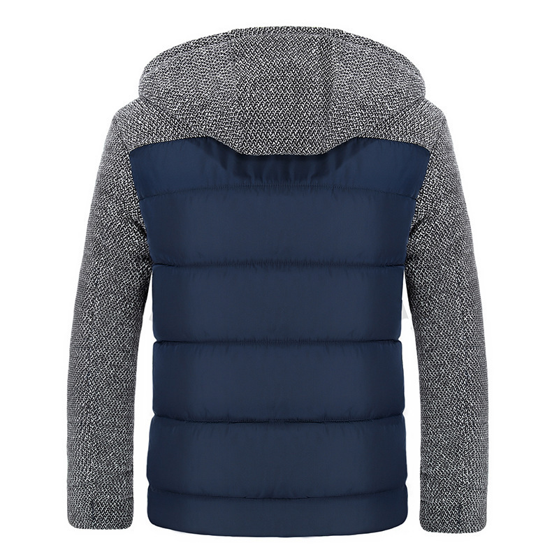 Winter Men's Thick Jackets Knitted Long Sleeve Hooded Parkas Patchwork Full Zipper Fashionable Causal Fleece Padded Coat EU Size 201217Z
