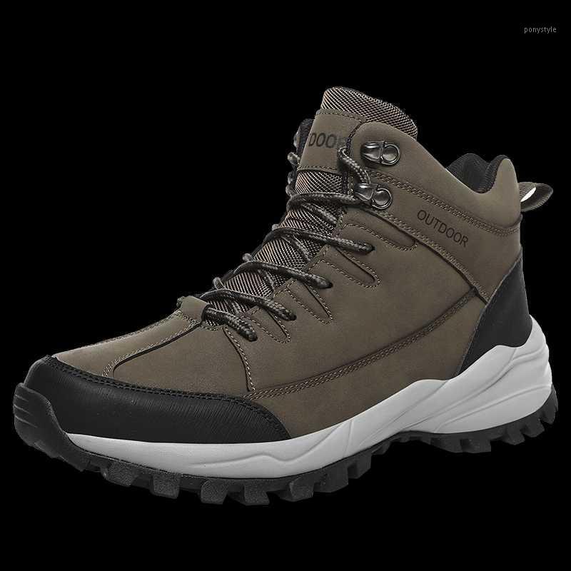 New autumn and winter outdoor high-top hiking shoes snow boots casual sports shoes breathable men's Zapatillas Hombre1, Gray plus velvet