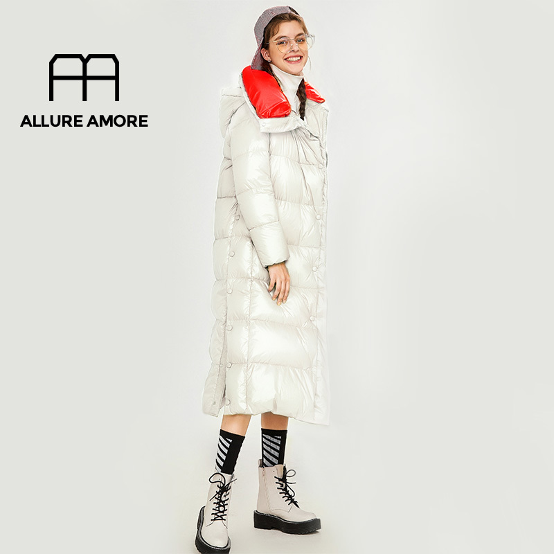 Allure Amore Winter Jacket New High Quality Women Long Down Coat White Duck Down Jacket Quilted Female Lightweight Thick Clothes 201029