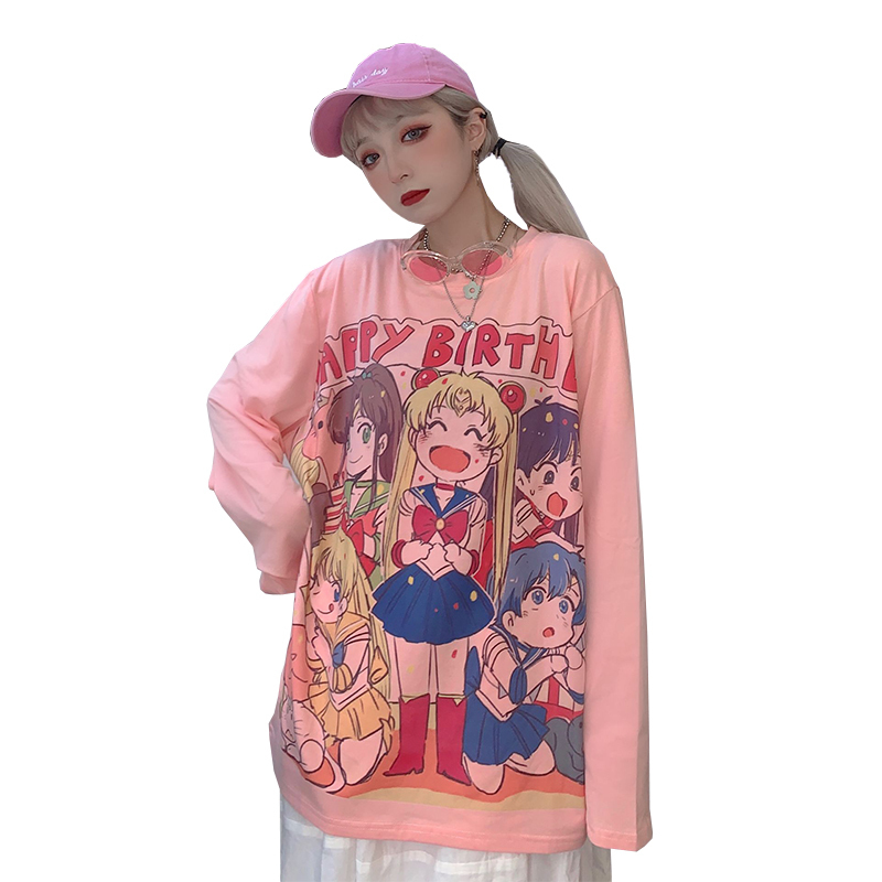 Harajuku Female Tshirt Sailor Moon Print Long Sleeve Tops Tees Shirt Casual T Shirt Women Clothing T-shirts 201125, Pink
Harajuku Female Tshirt Sailor Moon Print Long Sleeve Tops Tees Shirt Casual T Shirt Women Clothing T-shirts 201125, Pink