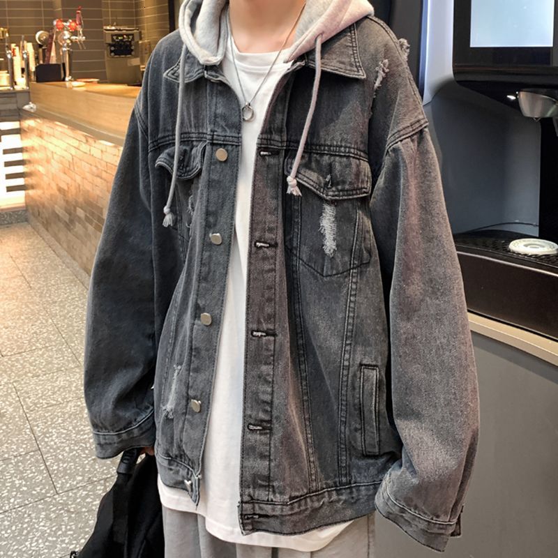 Privathinker Men's Casual Oversize Denim Jacket Graphic Printed Woman Autumn New Hooded Coat Korean Streetwear Male Jackets 201218