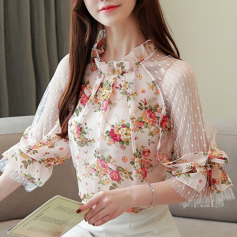 women blouse shirt patchwork Women Printed Chiffon Blouse Shirt Tops New Summer Shirt Casual Chiffon Blouse Blusas 4068 50 201201