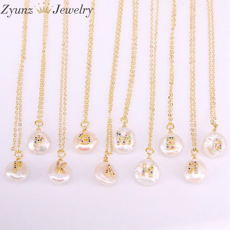 Pendant Necklaces 12PCS, Gold Color Nature Pearl Micro Pave CZ English Letter Charm Necklace
Pendant Necklaces 12PCS, Gold Color Nature Pearl Micro Pave CZ English Letter Charm Necklace