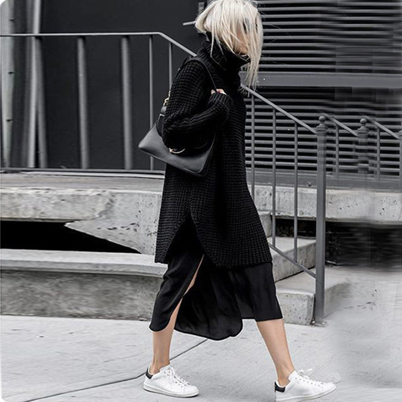 TWOTWINSTYLE Korean Side Split Women's Sweater Turtleneck Long Sleeve Warm Thick Female Sweater Autumn Winter Fashion New 201023