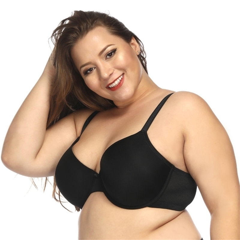 Women Plus Size Bra Seamless Underwire Thin Cup C D E F G H I J Simple Daily Brassiere for Big Chest Black Beige Super Large Cup 201202