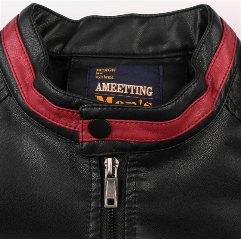 Men's Leather Jackets High Quality Stand Collar Jacket Leather Men Patchwork Motorcycle Winter Coat Mens Biker Jacket 201215
