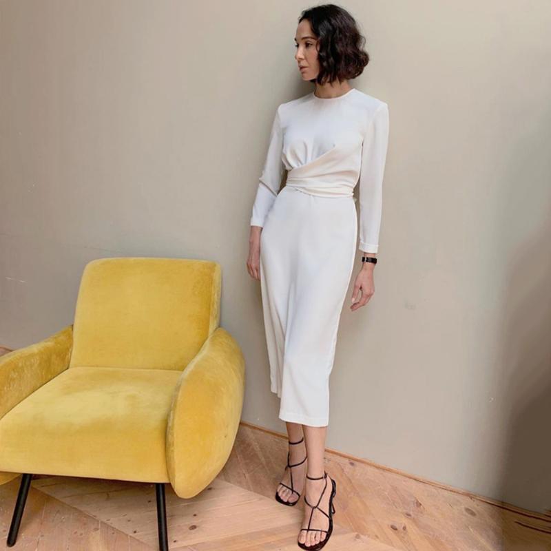Autumn Winter Dress Women Casual Long Sleeve Slim Office Bodycon Dresses Elegant Sexy Chic Cross Draped Long Party Dress AAA Discount for in-store pur