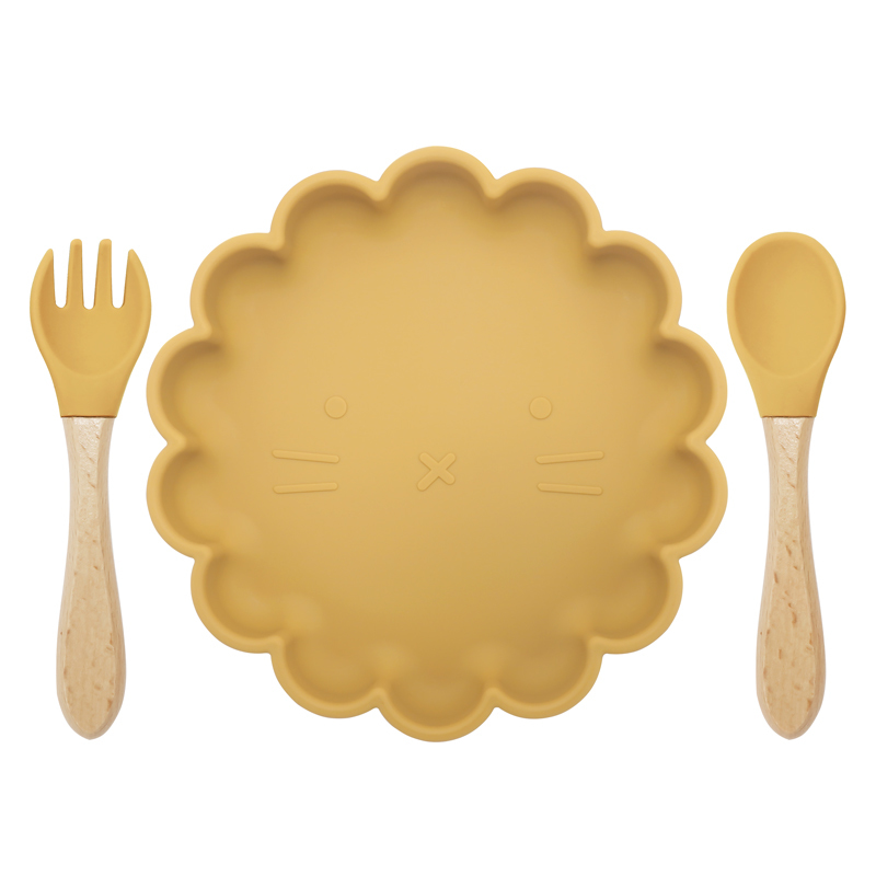 Cute Carton Lion Baby Silicone Plate Spoon Set Baby Feeding Silicone Bowl Baby Silica Gel Dishes Kids Tableware LJ201221