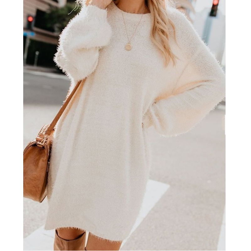 CINESSD Women Long Pullovers Sweater Solid O Neck Long Sleeve Casual Loose Plus Size Plush Woolen Soft Winter Pullover Sweaters 201222