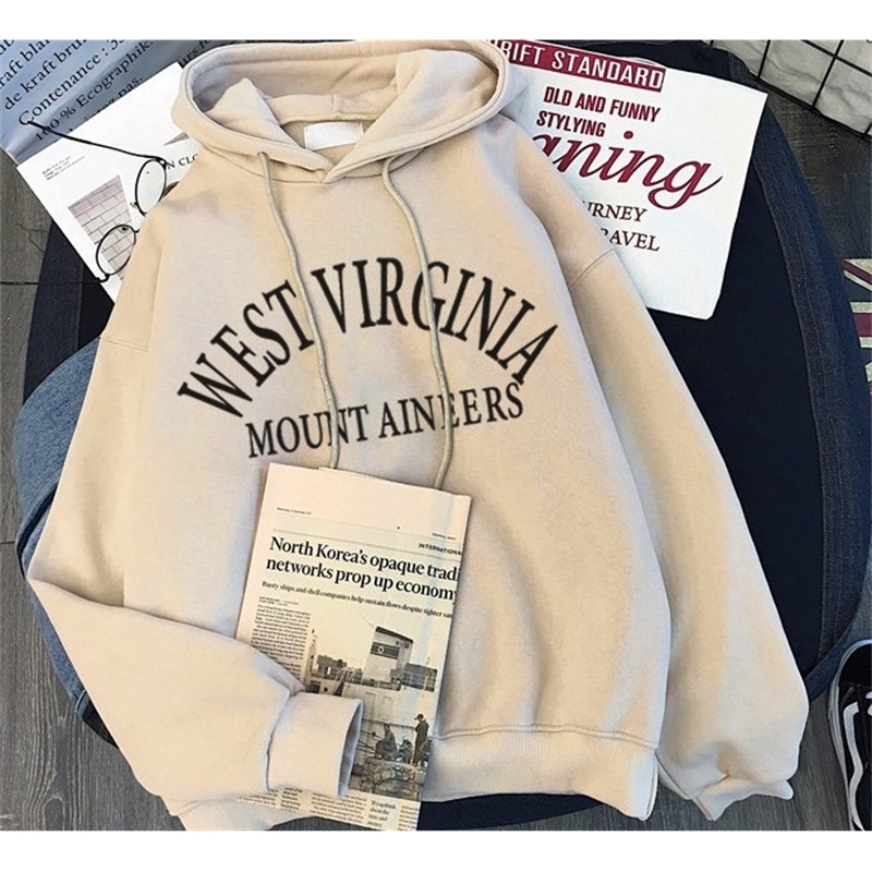 Women Winter Hoody Sweatshirt Letter 'west Virginia' Lady Pullover Harajuku Loose Student Wild Long Sleeve Female Coat Tops 201204