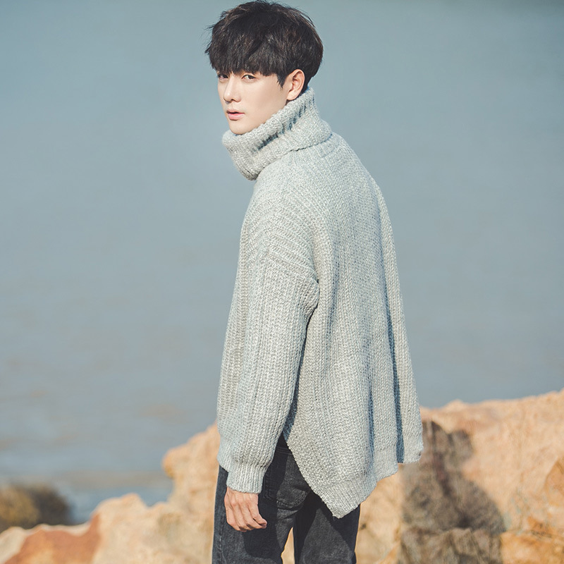 Fashion Indoor Casual Turtleneck loose Hip Hop male students winter Warm Pullovers Elastic shirts teenagers sweater 201118