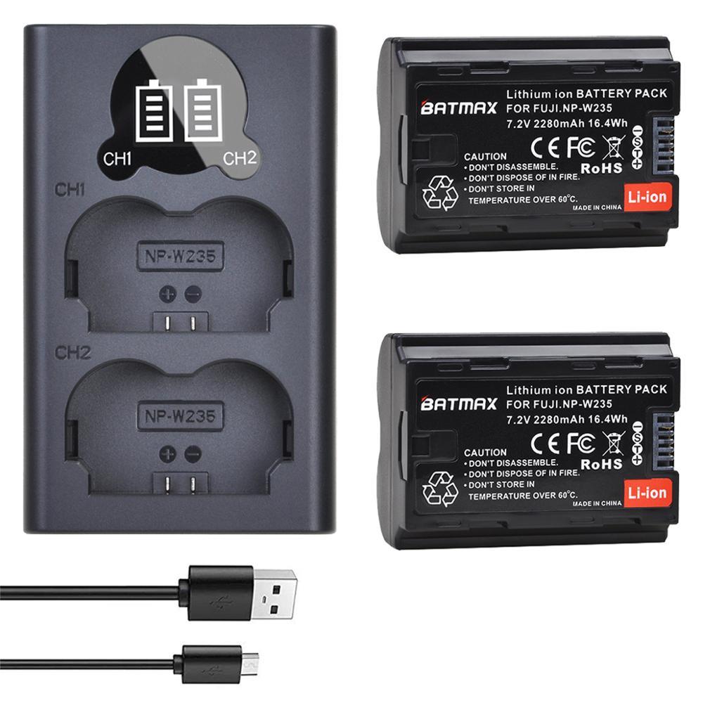 

2Pcs 2280mAh NP-W235 NP W235 Camera Battery + LCD USB Dual Charger with Type C Port for Fujifilm Fuji X-T4 Camera Q0109