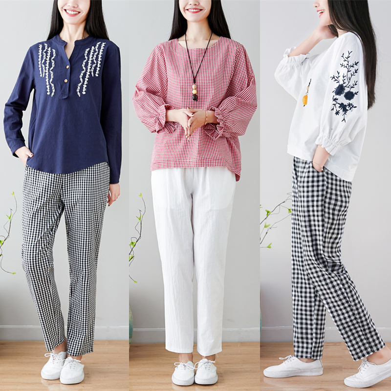 Women fashion pants spring Large size Literary cotton Elastic plus women Regular personality 3214 50 201109