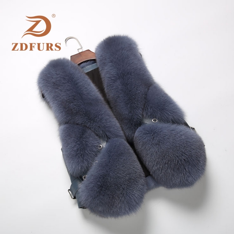 ZDFURS*Natural Waistcoat Short sleeveless Vestwoman winter warm Natural Vest Real Jacket Fox Fur Coats 201214