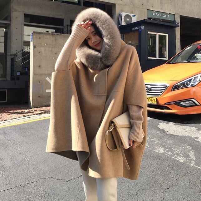 Warm Cashmere Big-sized Wool Hooded Coat with Real-fox Fur Collar Double-faced Thick Women' Clothes in Fashion C7se, Camel-beige
Warm Cashmere Big-sized Wool Hooded Coat with Real-fox Fur Collar Double-faced Thick Women' Clothes in Fashion C7se, Camel-beige