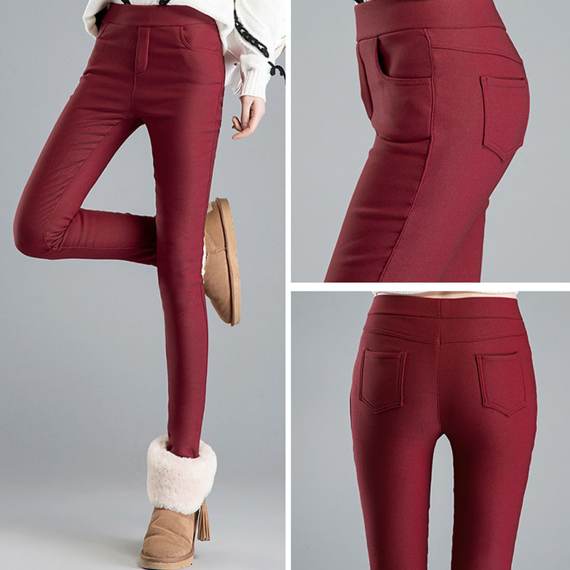 High waist women Winter warm velvet office work pencil pants capris plus size ladies formal trousers female dropshipping 201031