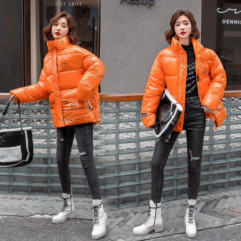 Stand Collar Parka Winter Jacket For Women Casual Coat Female Short Down Parkas Glossy Waterproof Winter Coat Jacket Mujer 201125