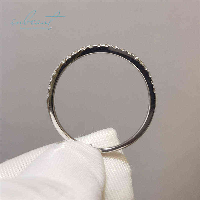 inbeaut 18K White Gold Plated Pass Diamond Test Round Excellent Cut 0.1 ct Micro D Color Ring 925 Siver Party Jewelry 220207