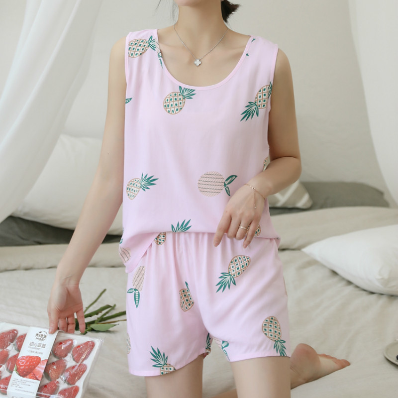 Pajama Sets Women Sleeveless Summer New Large Size Simple Korean Style Womens Clothing Loose Leisure Elegant High Quality Home 210203