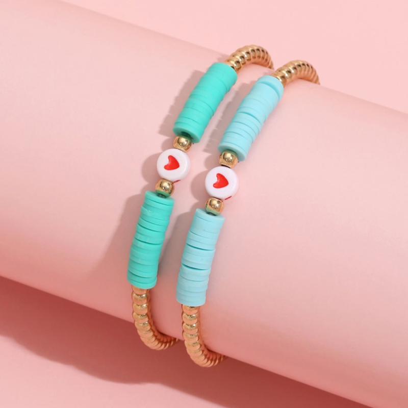 Summer Beach CCB Beads Polymer Clay Disc Strands Red Hearts Bracelet for Women Gift Wholesale