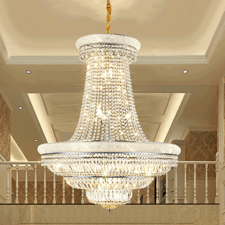 American Luxurious K9 Crystal Chandeliers European Modern Chandelier Lights Fixture Villa Stairway Home Indoor Lighting Long Hanging Lamps Dia90cm Hei