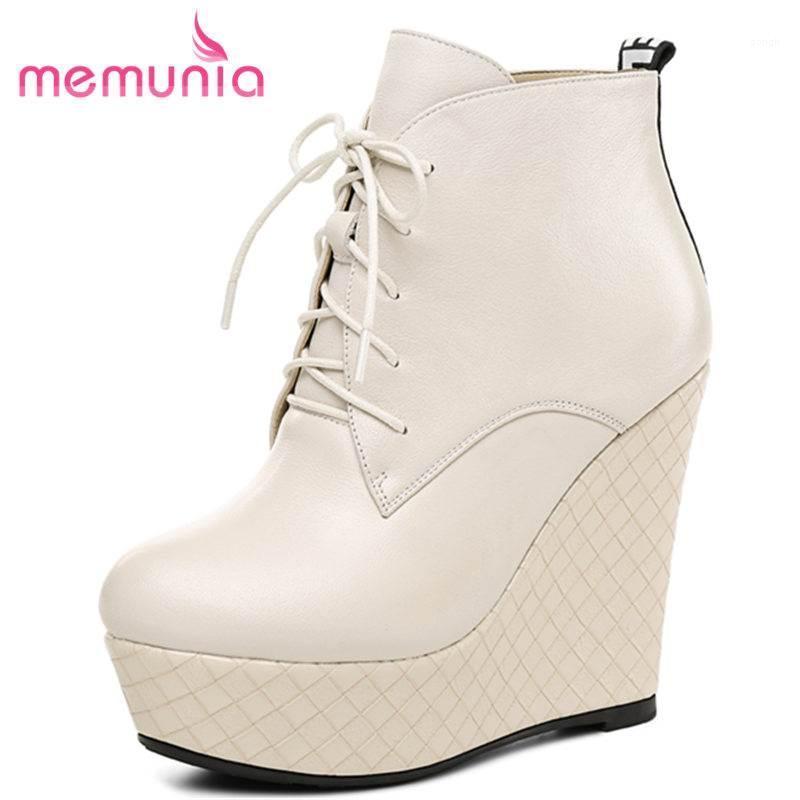 MEMUNIA NEW 2020 fashion wedges ankle boots for women lace up genuine leather boots round toe platform autumn female1, Beige
MEMUNIA NEW 2020 fashion wedges ankle boots for women lace up genuine leather boots round toe platform autumn female1, Beige