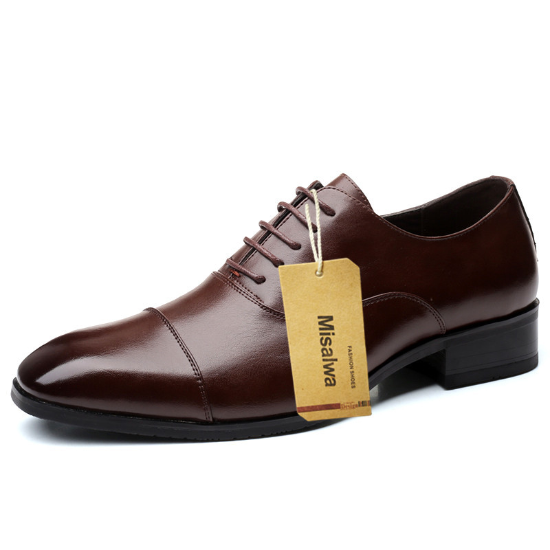 Misalwa Cap-toe Classic Men Dress Shoes Wing-tip Derby PU Leather Big Size 38-46 3.5CM Heel Elegant Suit Business Formal Oxfords 201215
