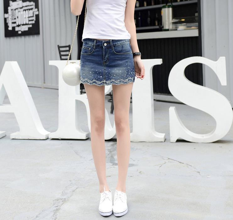 New Women's Brim Pants Embroidered Skirt Big Size Shorts Ui81, Blue