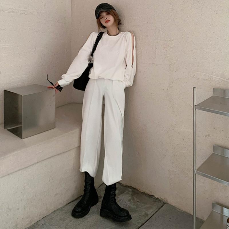 Two Piece Sets Women Strapless Hoodie Trousers Solid Color Street Fashion Long Sleeve Autumn Winter The New Style Female Casual, White
Two Piece Sets Women Strapless Hoodie Trousers Solid Color Street Fashion Long Sleeve Autumn Winter The New Style Female Casual, White