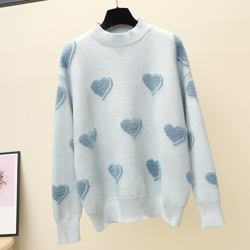 TIGENA Heart Pattern Knit Pullover Sweater Women Jumper 2019 Winter Korean Kawaii Cute Long Sleeve Fluffy Sweater Female Yellow LY191210